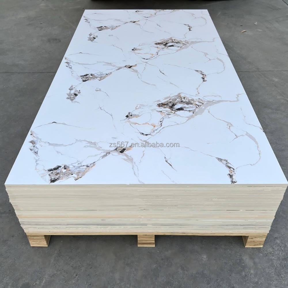 PVC Marble Wall Panel 3mm/4mm/5mm/6mm High Gloss/Matte Fireproof Class B1 Waterproof Lightweight for Bathroom/Wall Decoration